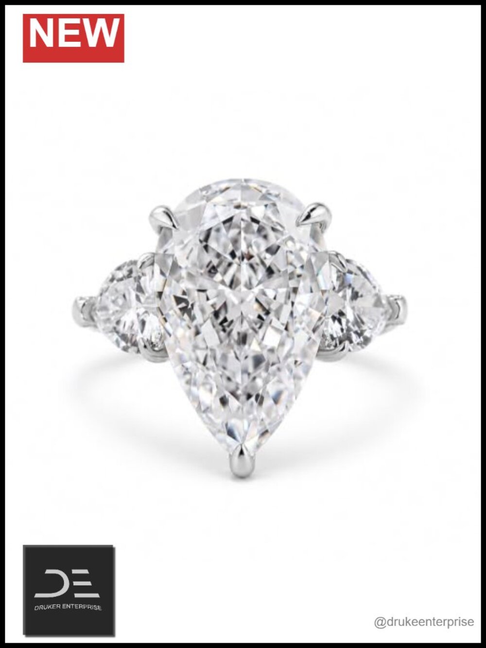 8ct Pear Shaped Engagement Ring 3 Stone Promise Ring 18K White Gold Plated